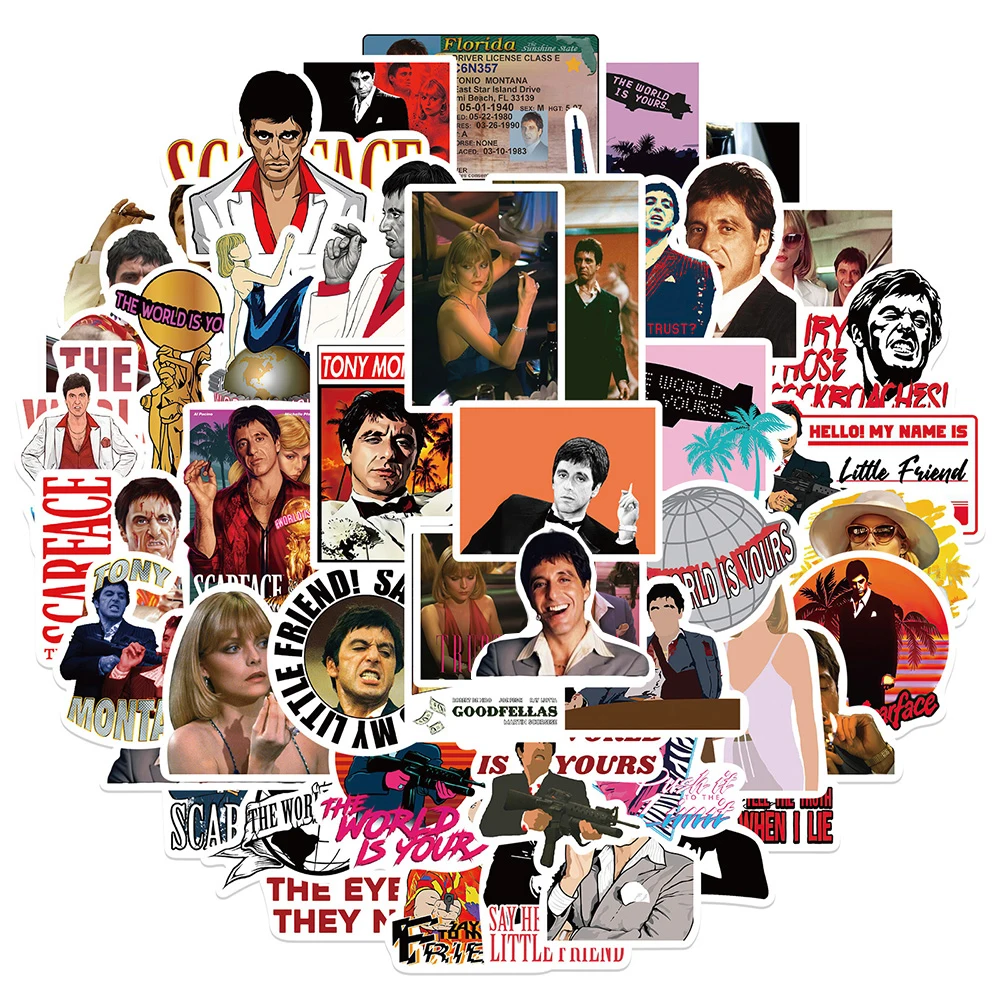 

10/30/50pcs Movie Scarface Stickers Decals Waterproof DIY Graffiti Skateboard Laptop Stationery Cartoon Cool Sticker Toys Gifts