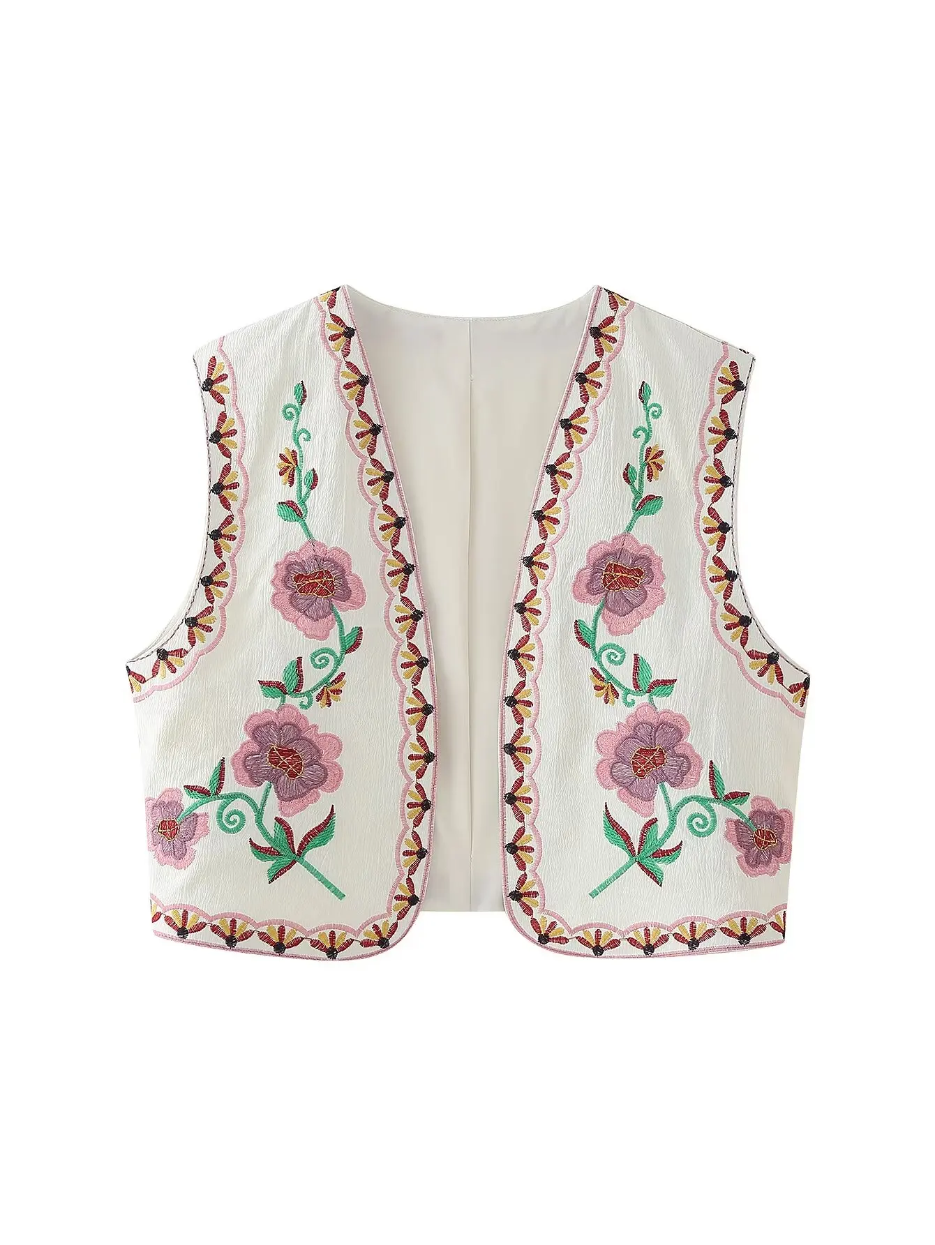 Zevity Women National Style Sleeveless Position Floral Embroidery Short Vest Jacket Ladies Casual Crop WaistCoat Tops CT4110 3