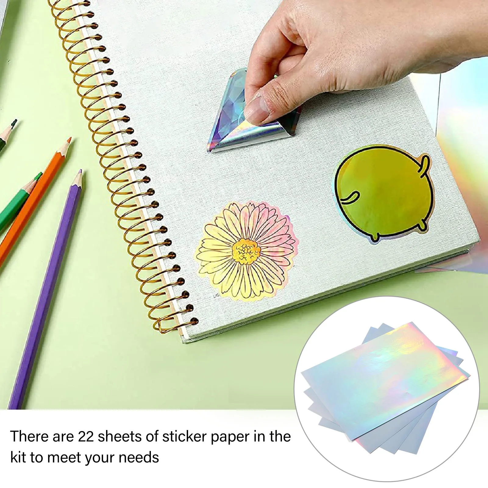 22 Sheets  Printable Holographic Sticker Paper Water Proof Inkjet Printer Holographic Stick Adhesive Paper  Sticker Paper