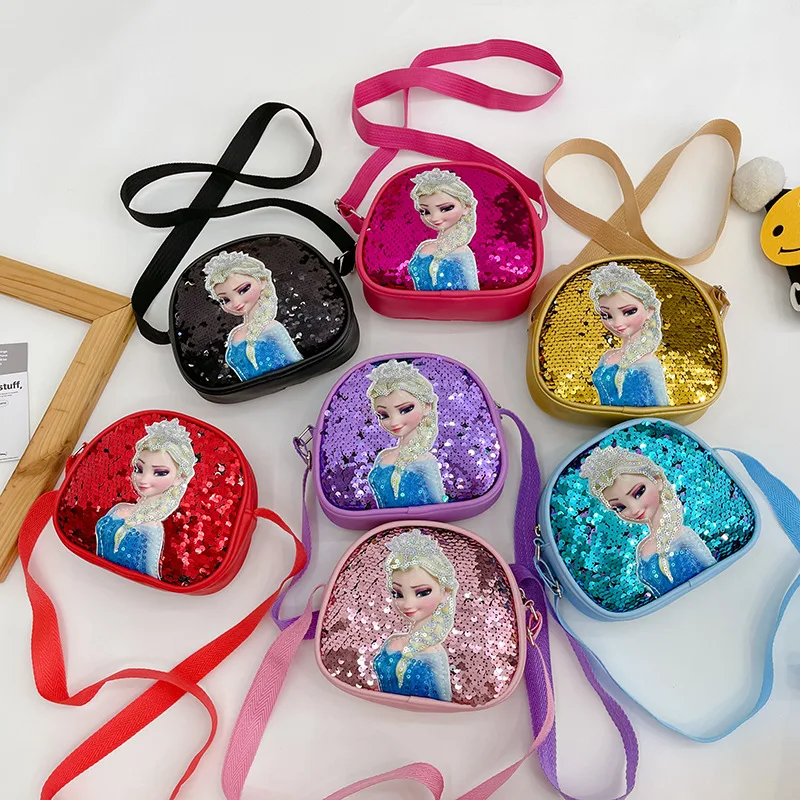 Anime Frozen Children's Bag Girls Bag Disney Princess Elsa Sequins Personality Children's Casual One Shoulder Bag Messenger Bag 2
