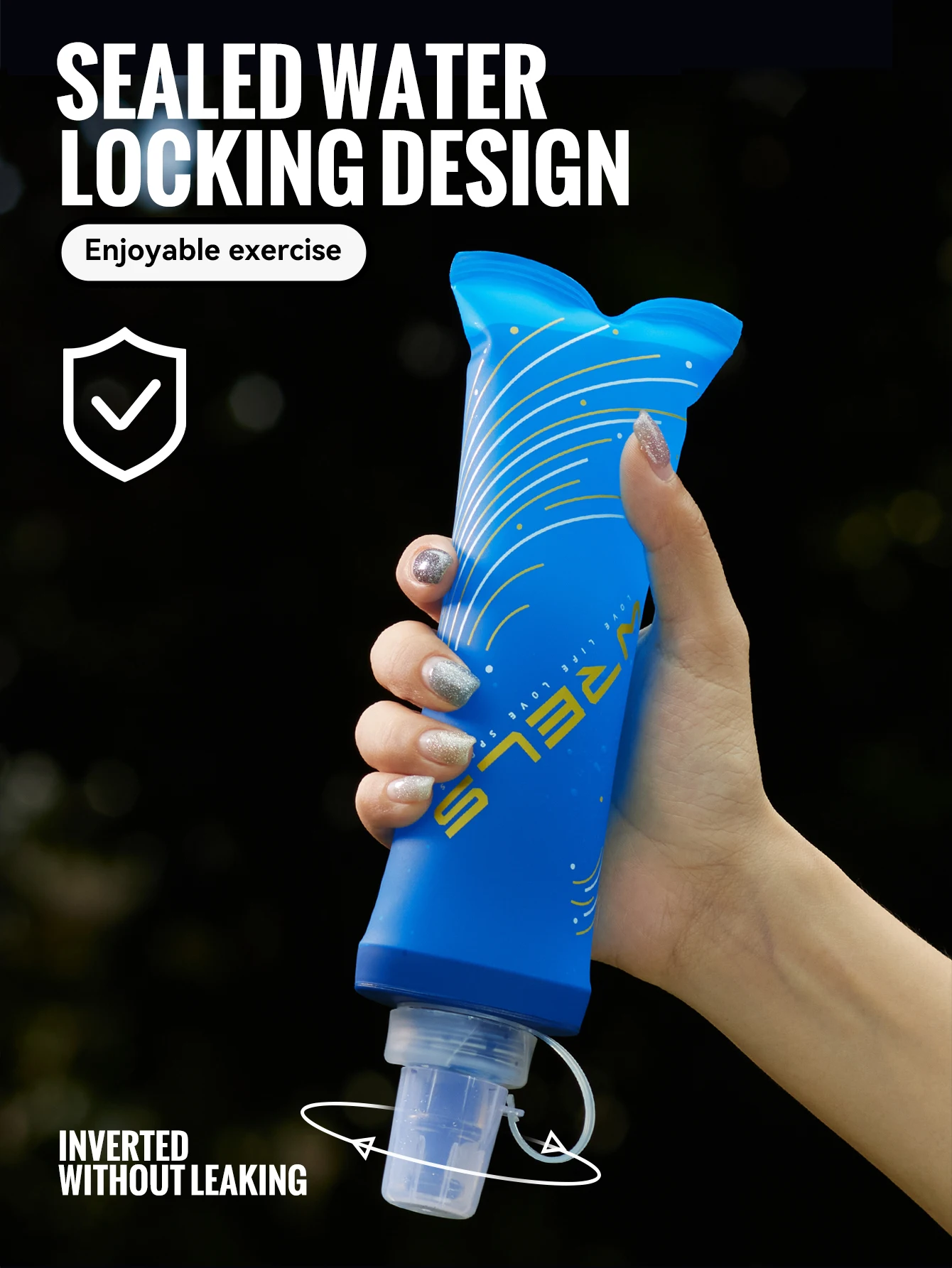 WRELS Weiche faltbare Wasserflaschen, BPA-frei, zusammenklappbare Flasche, leichte Laufwasserflasche, Sportwasserbeutel, weiche TPU-Flasche – Detail 8