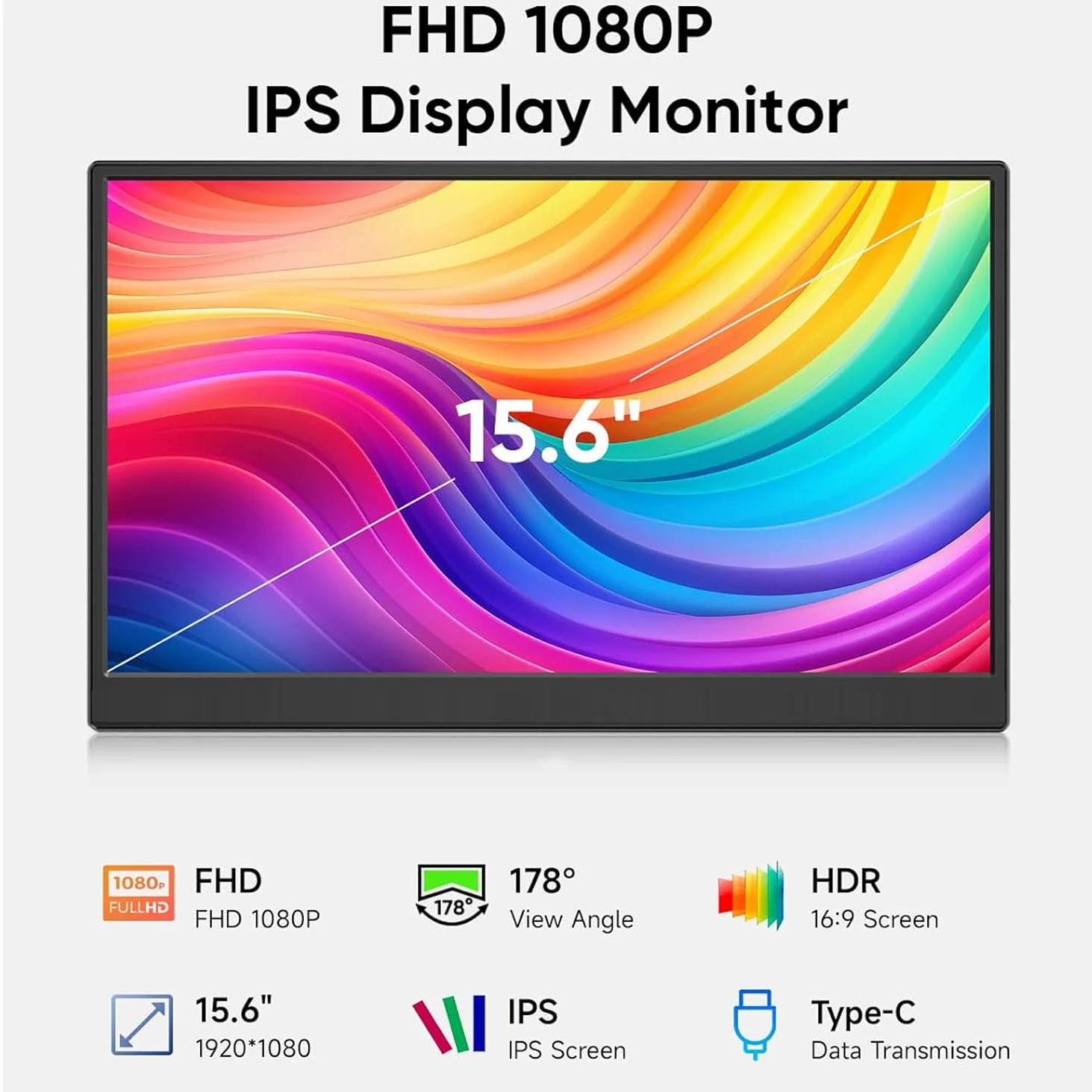15.6인치 휴대용 모니터 IPS 1080P FHD 16:9 로우 블루라이트 Xbox PS4/5 스위치 휴대폰 PC 노트북 확장 컴퓨터용