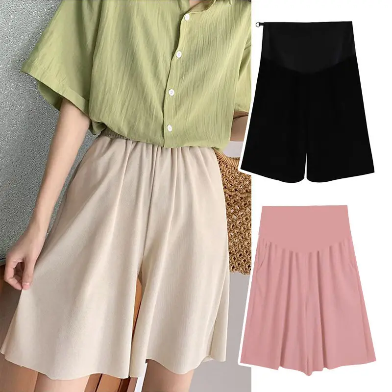 Women's Summer Maternity Shorts Pants Thin Five-point Pants Fashion Ice Silk Wide-leg Pants Loose Casual Pants 3