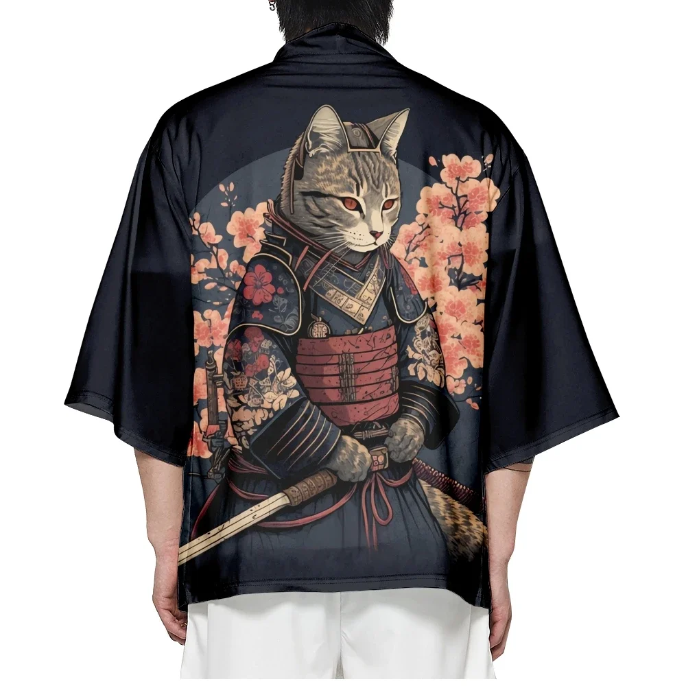 Japanese Kimono Japanese Kimono Cardigan Japanese Kimono Shirt Japanese Kimono Yukata Samurai Kimono Man Cat Print Shirt Clothing Harajuku Cardigan For Men Women