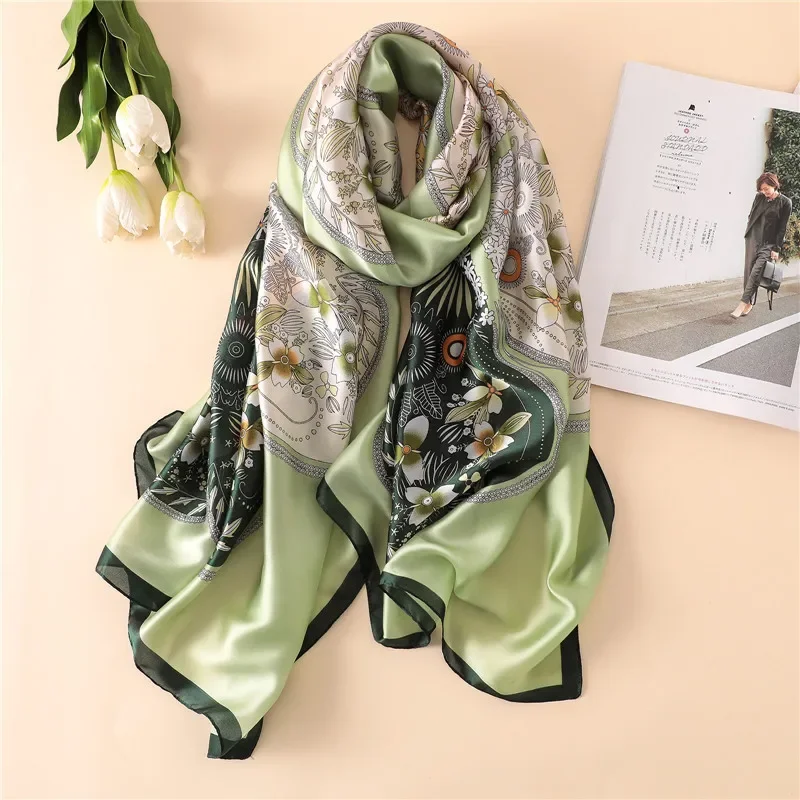 Long Silk Scarf Women Luxury Brand Designer Pattern Hijab Scarves