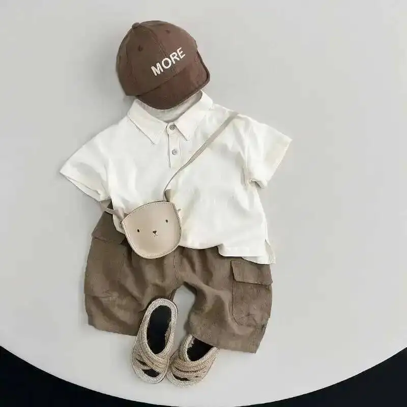Sommer Kinder Polos hirts 1-8y Jungen Baumwolle lose tägliche Knopf Kurzarm Tops koreanische Kleinkind tragen Kinder kleidung neu – Detail 6