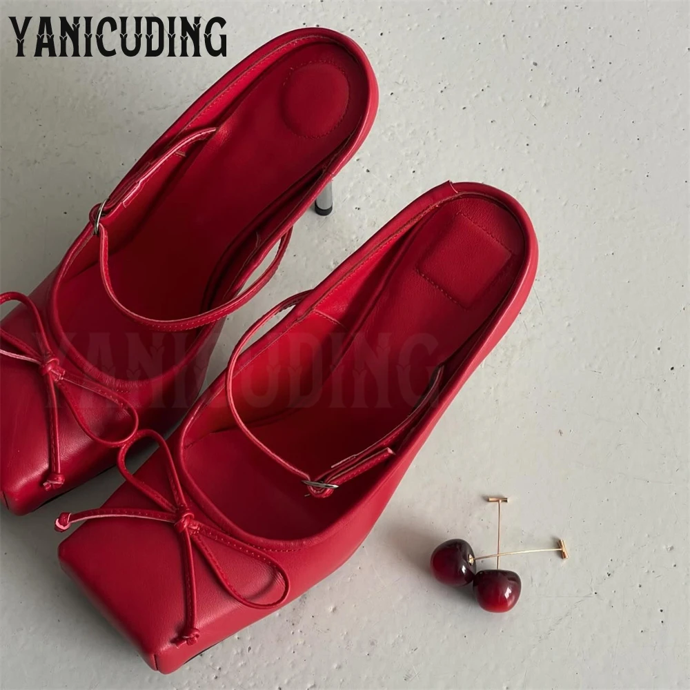 Square Toe High Heeled Mules for Women Novelty Designer Style Slip On Slippers Unique Style Ballet Mules Buckle Slip On Sandals