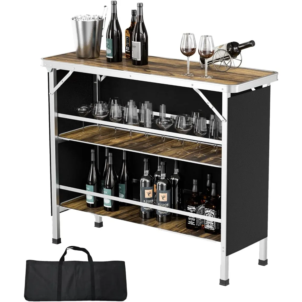 Portable Bar Table with Pole & 3-Tier Shelves 1