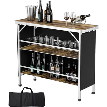 Portable Bar Table with Pole & 3-Tier Shelves 1
