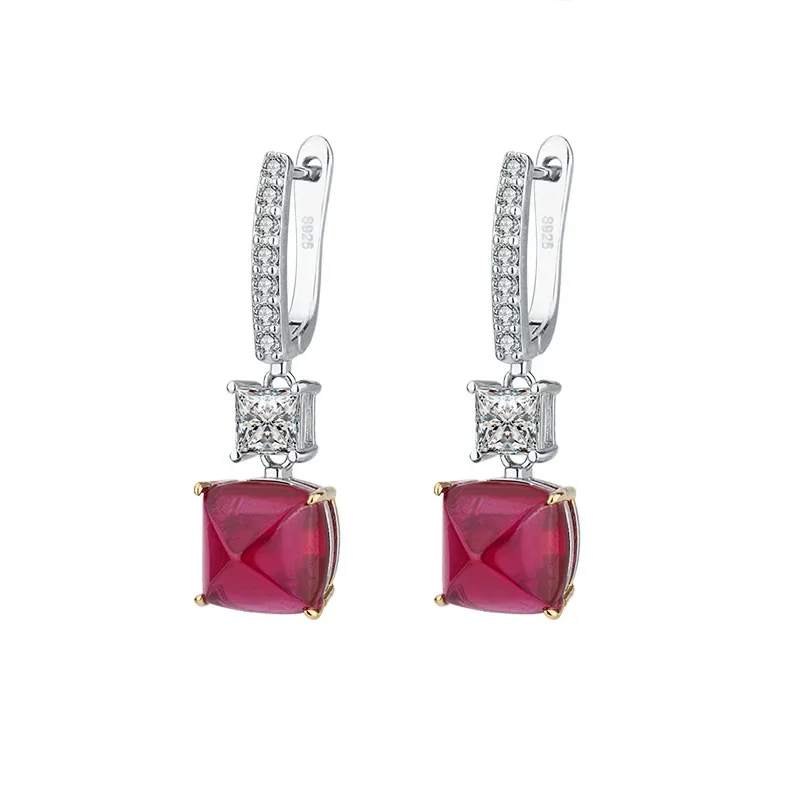 

Серьги из серебра S925 пробы с имитацией красочного сокровищ, сахарная башня, полностью алмазные серьги с основным камнем 10*10, свадебные серьги