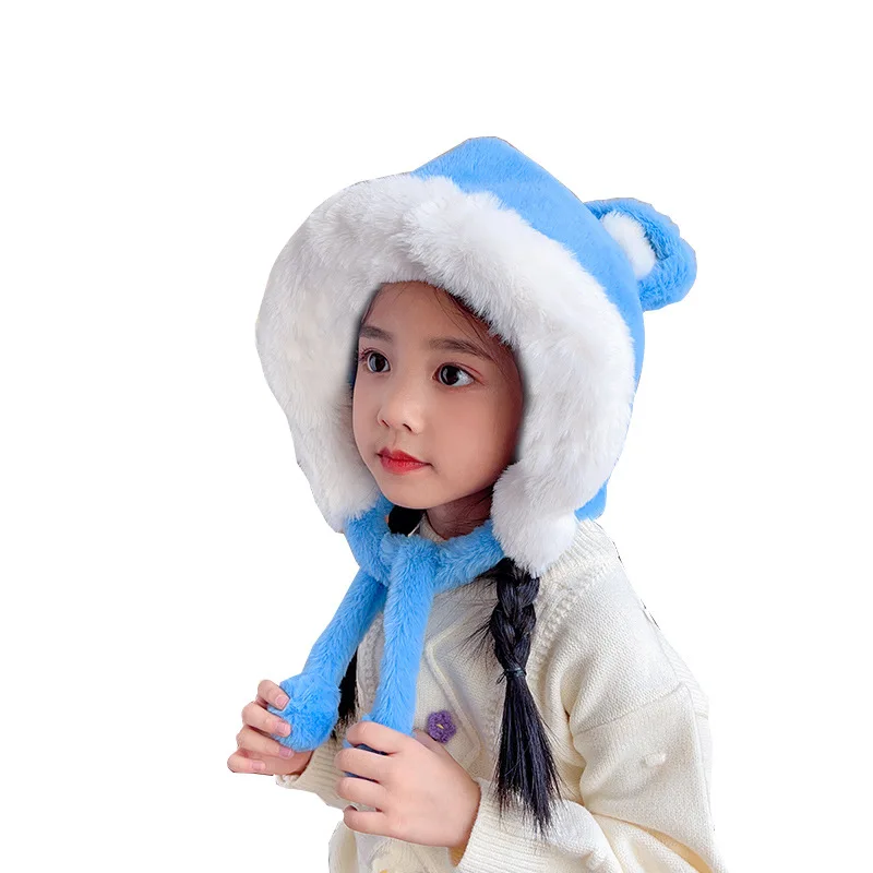 Children's Hat Winter Cute Super Cute Bear Ear Plush Hat Male and Female Baby Ear Protection Thick Warm Pullover Cap