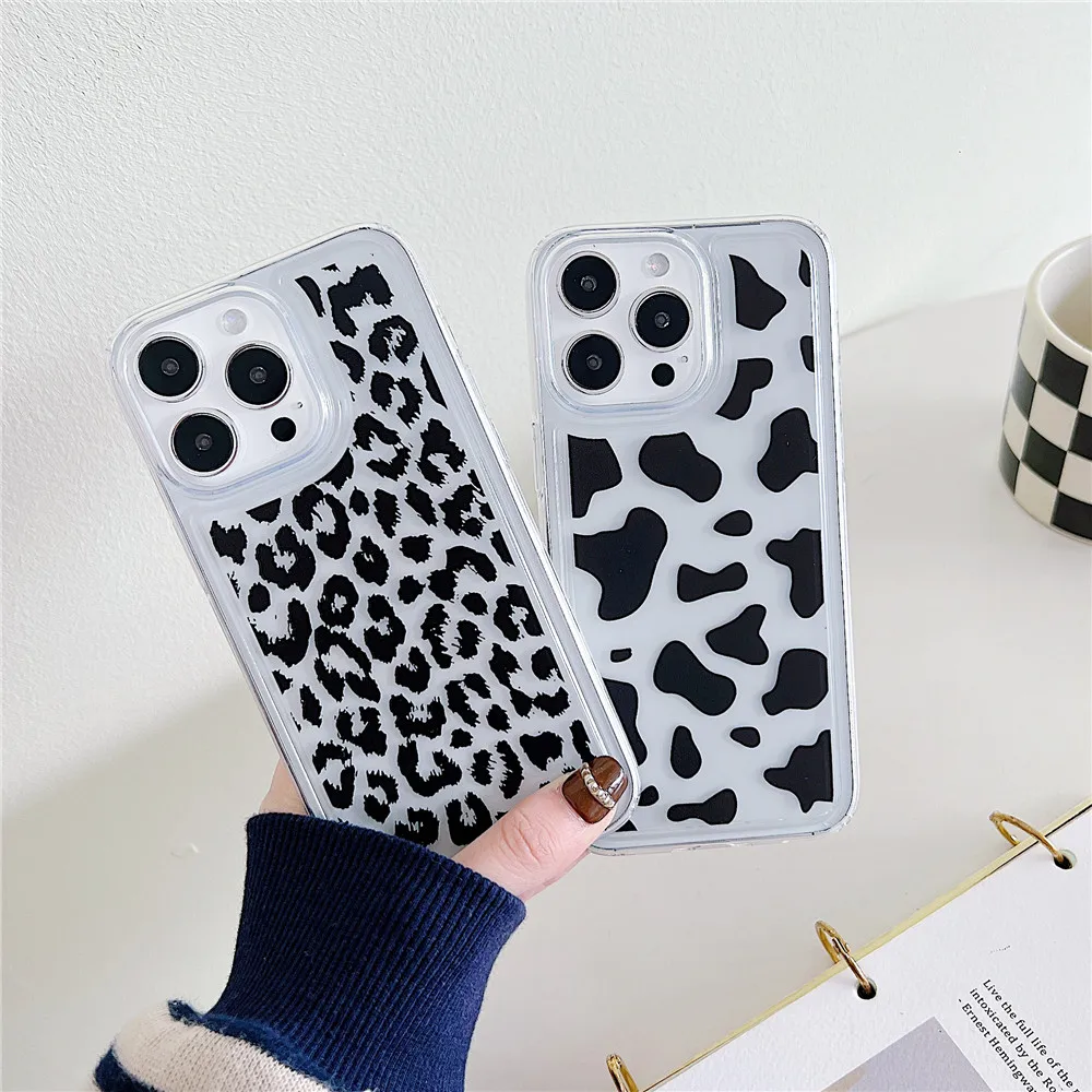Leopard Print Fall Klar Silikon Abdeckung Für iPhone 12 13 11 Pro Max 14 15 Plus Airbag Stoßfest Funda_voghion.com
