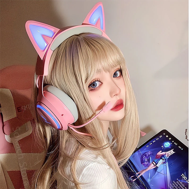 

Somic GS510 Pink glowing Cat Ears Headphone Chroma RGB Light Wired/Wireless 2.4G Esports Gaming Headset For Girl