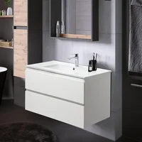 Bathroom Vanity Wall Mounted Floating Vanity Two Drawers Storage Cabinet with White Ceramic Integrated Sink 2