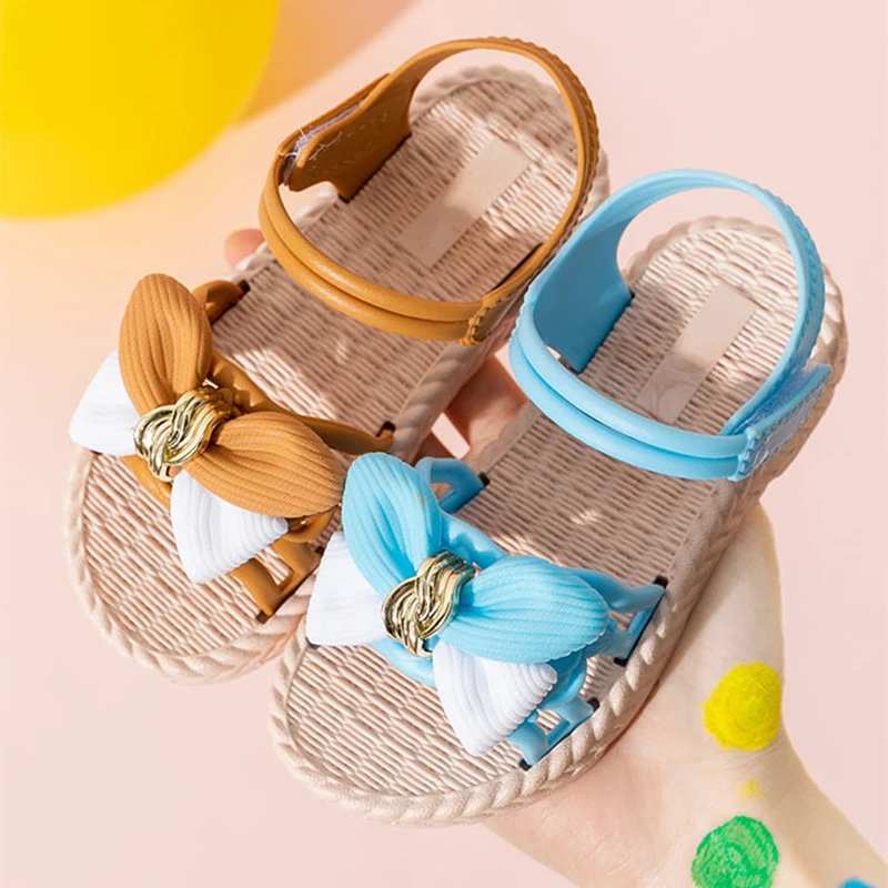 Summer Sandals Baby Girls Bow Non-slip Party Single Princess Shoes Breathable Soft Indoor Slippers extra wide children's shoes