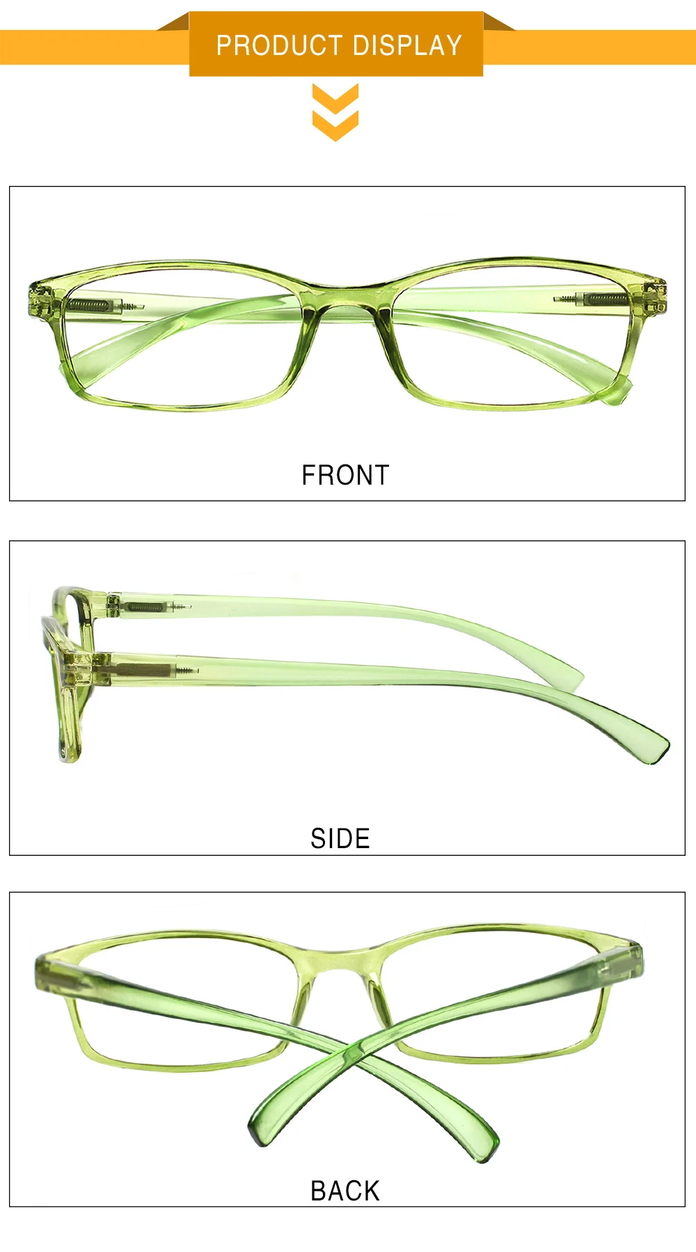 Henotin Simple Style Rectangle Frame Prescription Reading Glasses Spring Hinge Men  Women HD Eyeglasses +1.0+2.0+3.0+4.0+5 6