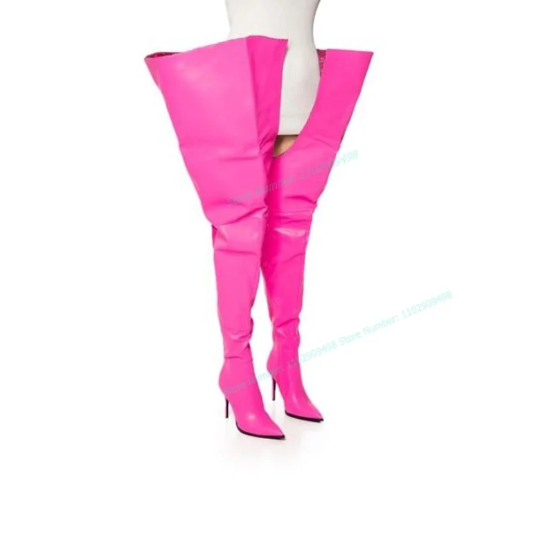 

Pink Thigh High Loose Boots Matte Leather Solid Color Pointed Toe Shoes for Women Thin High Heels Shoes 2023 Zapatos Para Mujere