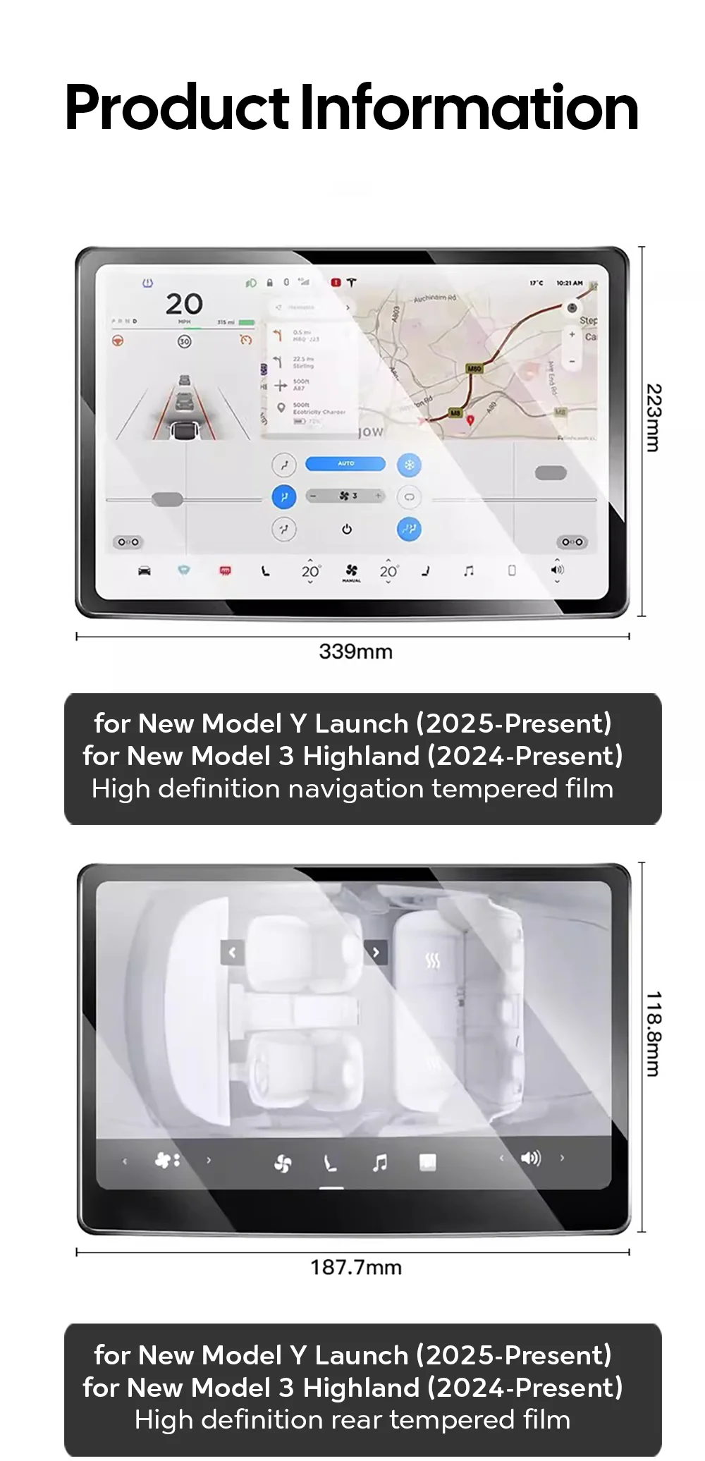 Tempered Glass Film Screen Protector for Tesla Model Y Juniper Launch 2025 Model