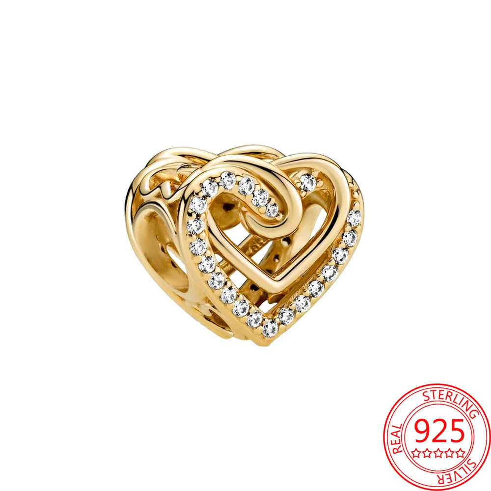 

New 925 Sterling Silver Sparkling Entwined Hearts Charm Bead Fit Original Bracelet Charms for Women Pendant Jewelry Gift