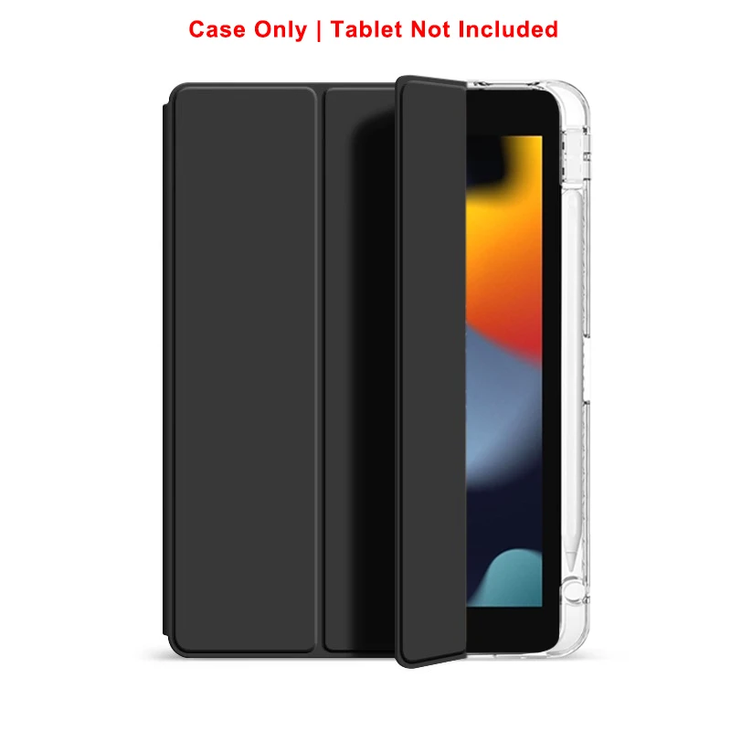 Clear Crystal Tablet Case with Pen Slot and PU Leather Flip Magnetic Stand
