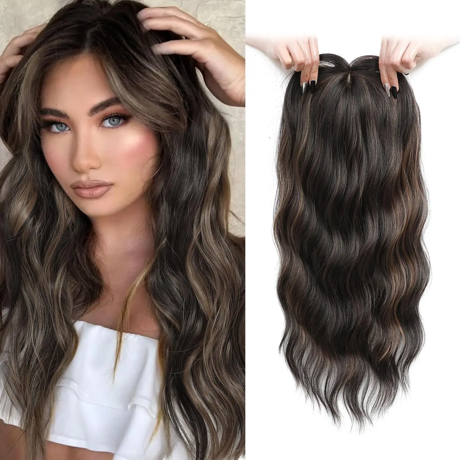 DIFEI 22 インチ合成トッパーウィッグ波状ヘアピンクリップ女性