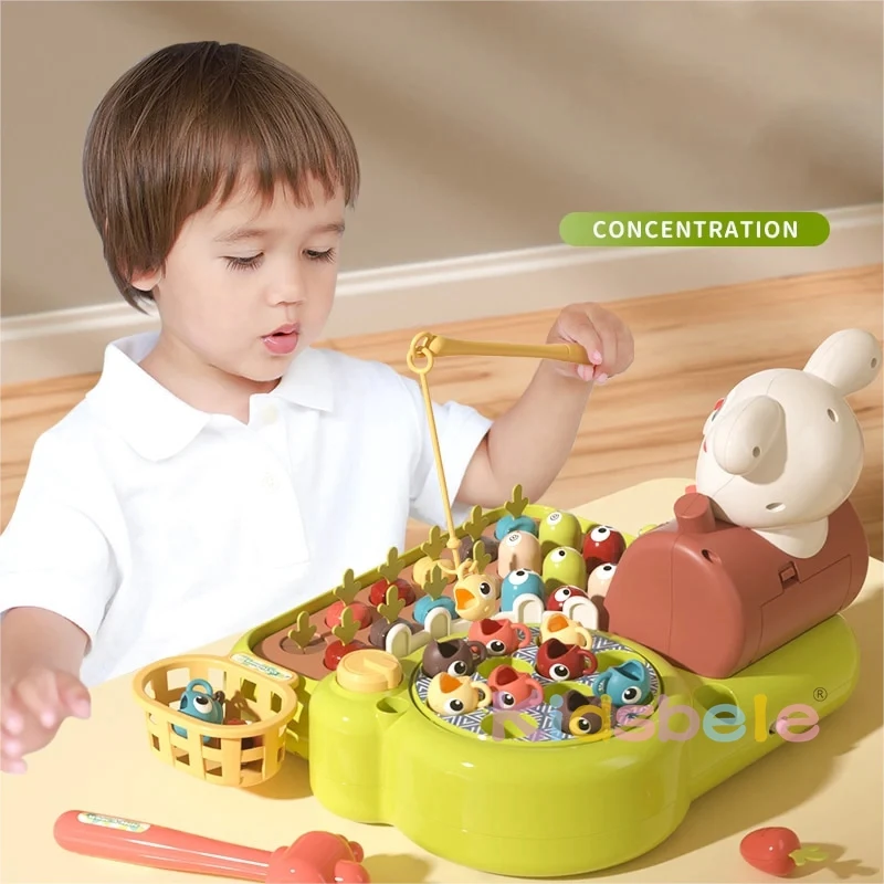 4 IN1 Baby Montessori Toys Toddler Fishing Whac-A-Mole Pull Carrot Feeding Learning Educational Toys For Baby 1 2 3 Years Gifts 4
