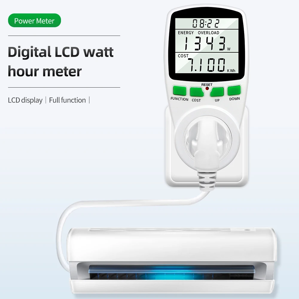 전기 전력계 단일 소켓 Kwh 에너지 미터, EU FR 전력 테스터 사용 모니터, 콘센트 전력 분석기