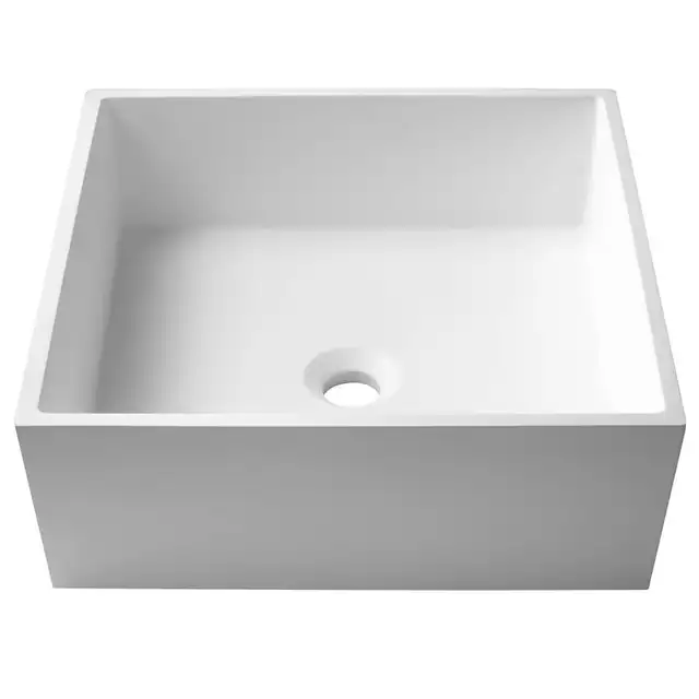 Upgrade your bathroom with the Square Vessel Composite Bathroom Sink with Matte Finish and Nano Coating in White