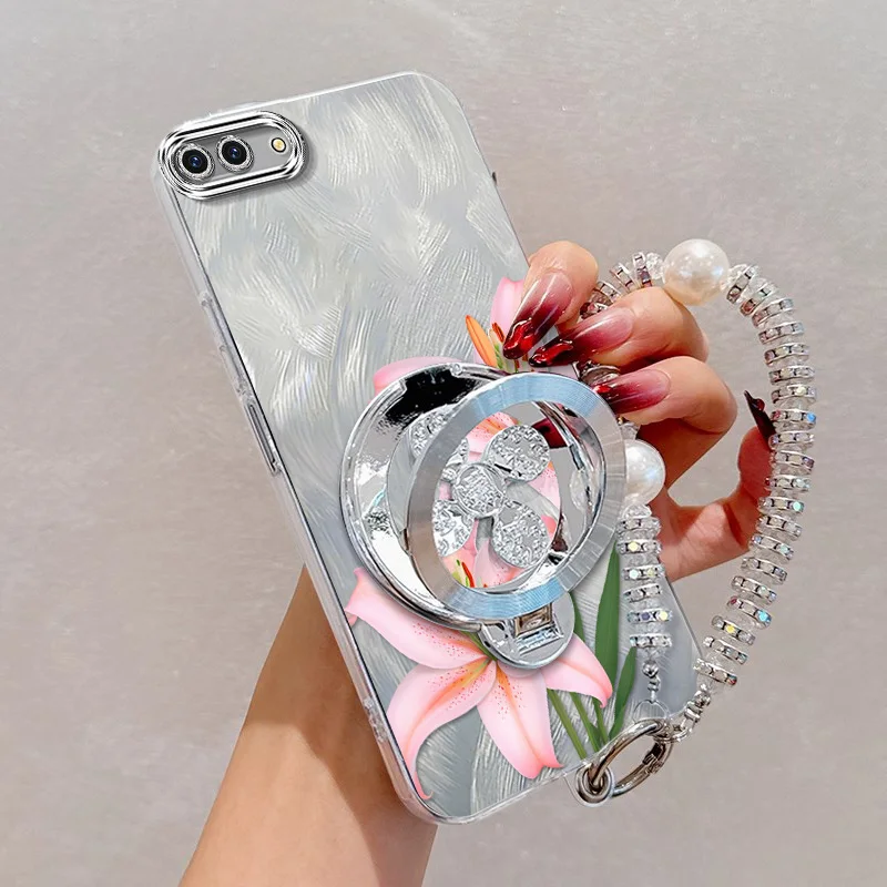 Pink Floral Phone Case Set with Lanyard and Stand - 3 Piece Bundle