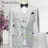 Thorndike 2023 Spring High Quality New Style Men's Suit Foreign Trade Men's Best Man Wedding Dress Suit Male Jacket+Pants+Vest 1
