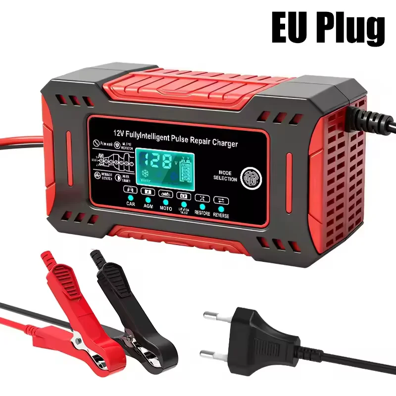 12V Intelligent Pulse Repair Car Battery Charger with LCD Display and Automatic Charging