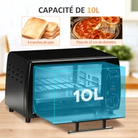 HOMCOM Mini four électrique 10L avec 1 grille et 1 plateau, température réglable de 100°C à 230°C, Minuteur 60 min, 36,5x26x22cm 6