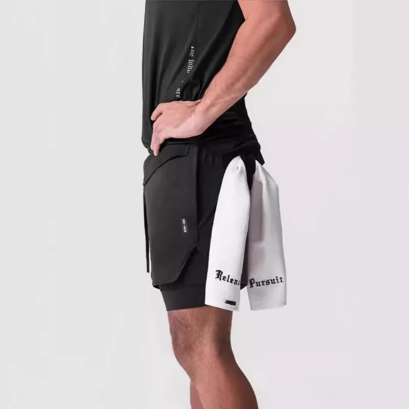Summer Men's Gym Fitness Sports Running Basketball Short Pants Man Quick Dry Bodybuilding Double-decker 2 in 1 Shorts Sweatpants 4