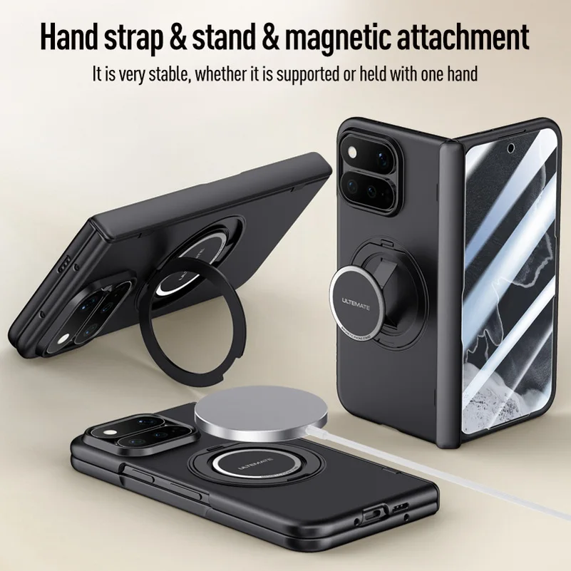 Magnetic Rebound Handheld Rotating Stand Phone Case with Glass Screen Hinge Protection