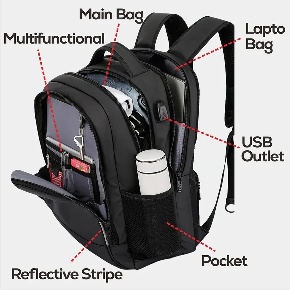 Sac à Dos étanche Oxford 17 Pouces Avec Charge USB - Pour Ordinateur Portable Et Voyages - Neuf Avec étiquettes