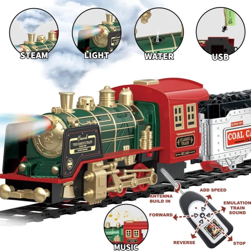 Christmas remote control Train Toys steam Locomotive Engine Cargo Car and Train Tracks For kids