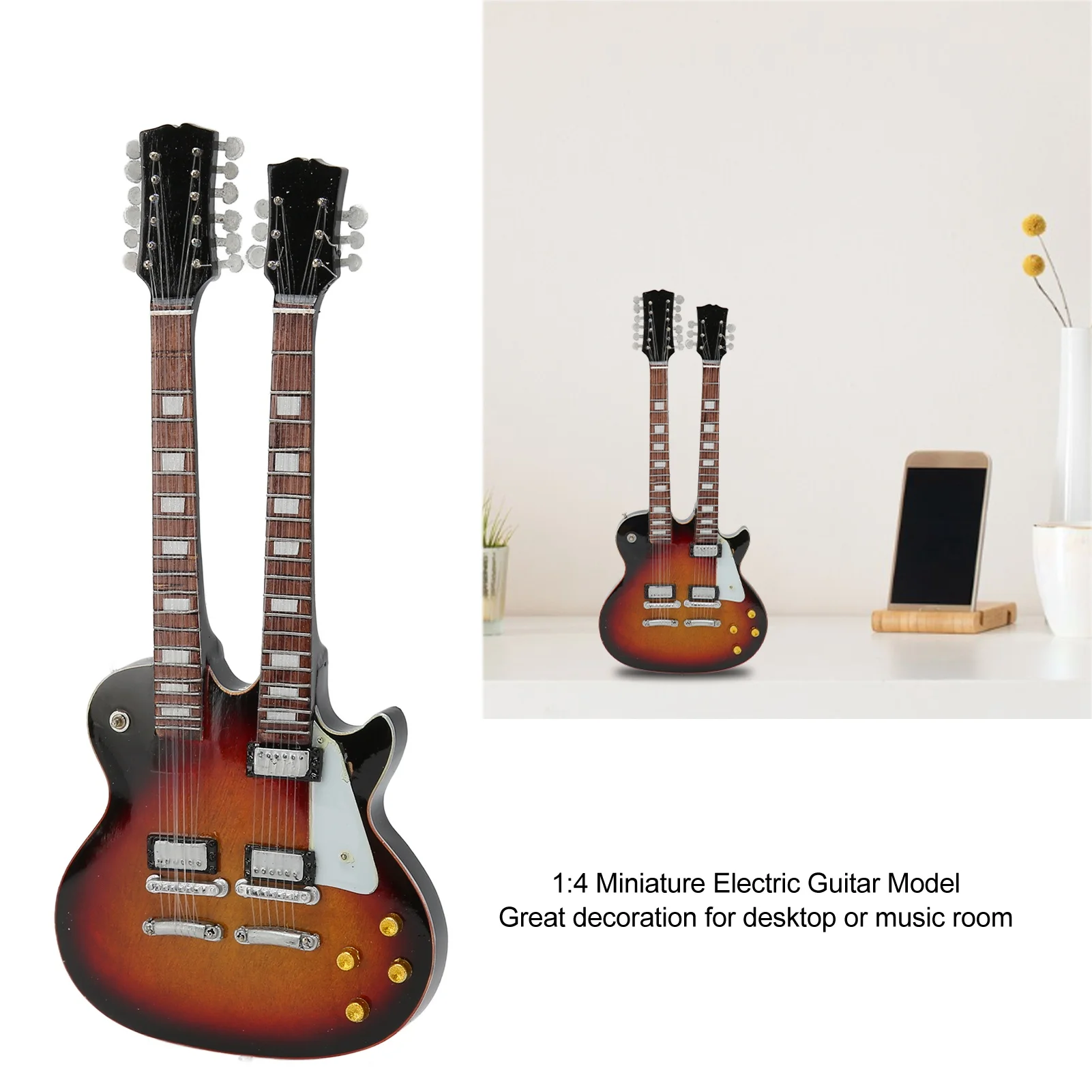 

Miniature Electric Guitar Model Decoration Double Neck Guitar Toy Musical Instrument Replica with Case 25cm/10in