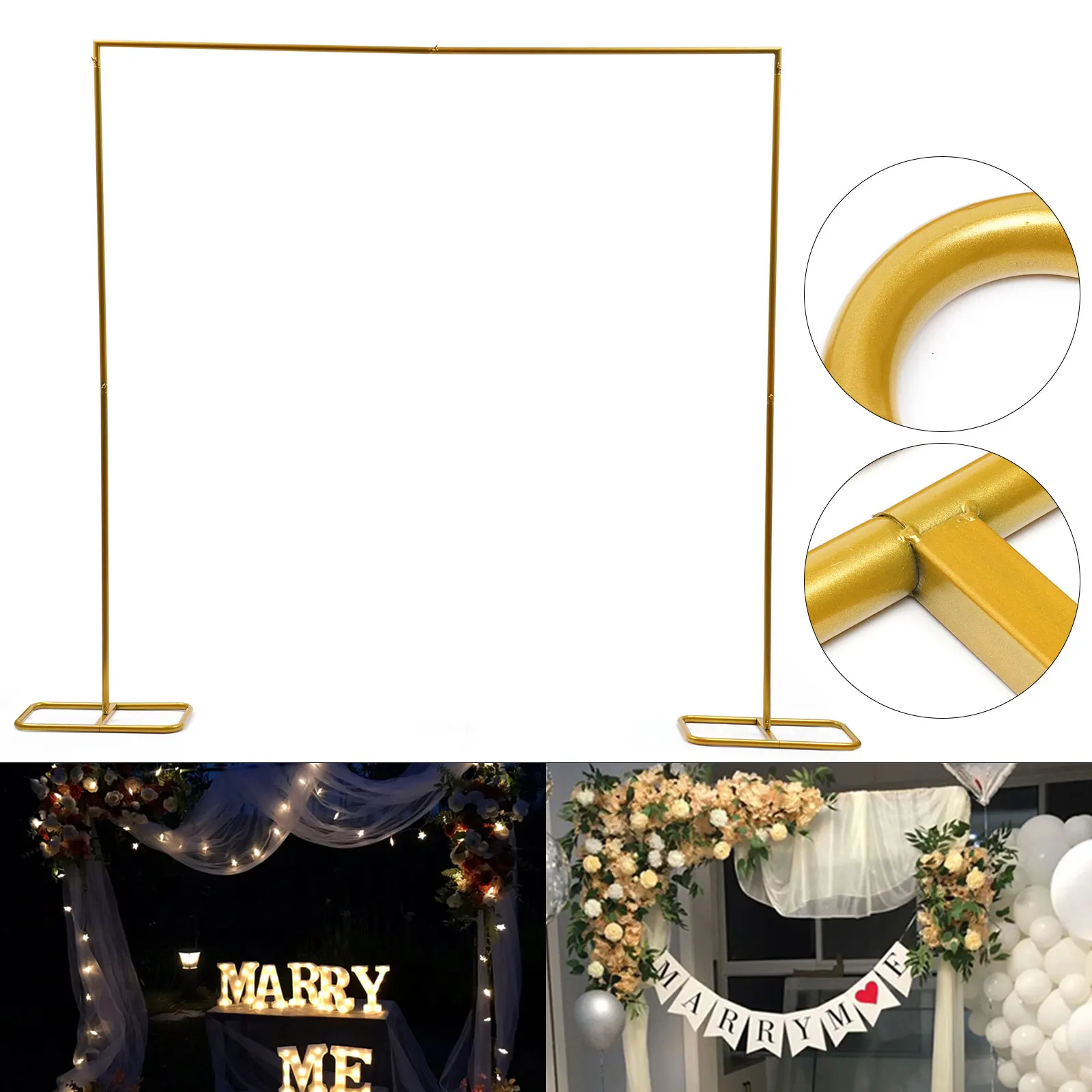 Square Wedding Arch Backdrop Stand for Wedding Ceremony Reception Props Flower Rack Gold Background Birthday Party Iron