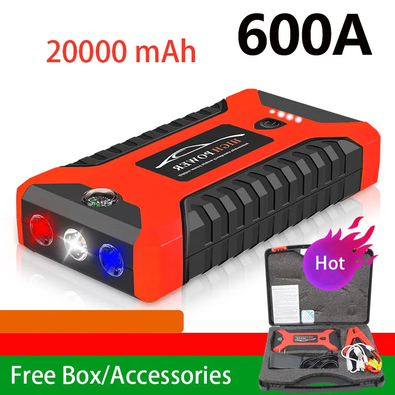 Car Battery Jump Starter 20000mAh 600A 12V Output Portable Emergency Starter Power Bank For Car Booster Starting Device