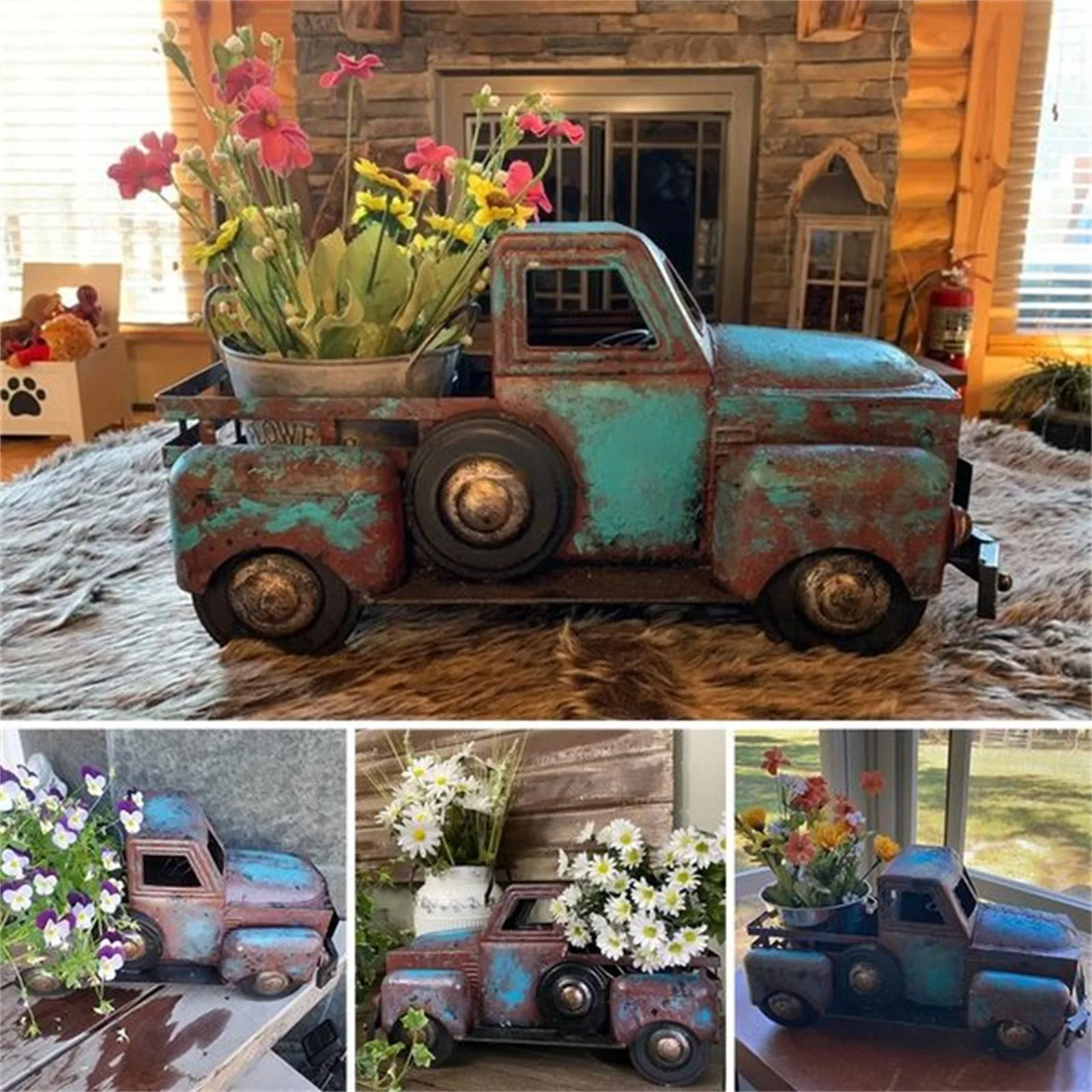 

Creative Retro Green Small Truck Flower Pot Flower Plants Succulent Potted Plants Flower Pot Ornament Resin Statue Ornament Bulk