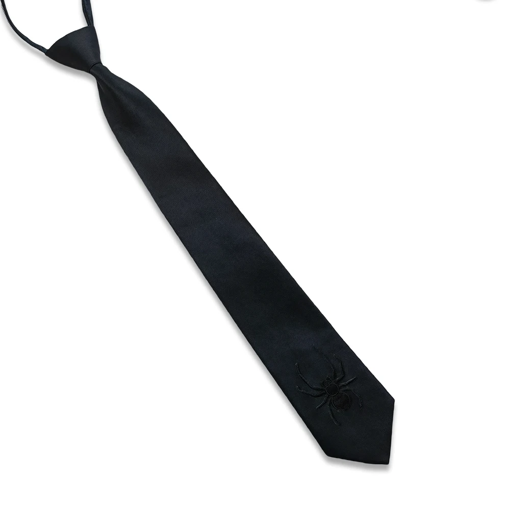 Neck Tie 49CM Animal Embroidery Lazy Tie Homecoming Student Zipper Tie Jk Collar Solid Color for Academic Nightclub Style