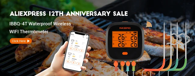 INKBIRD Wi-Fi Meat Thermometer IBBQ-4T Rainproof Magnetic Alarm Thermometer  for Grilling with 4 Probes for Indoor&Outdoor Oven - AliExpress