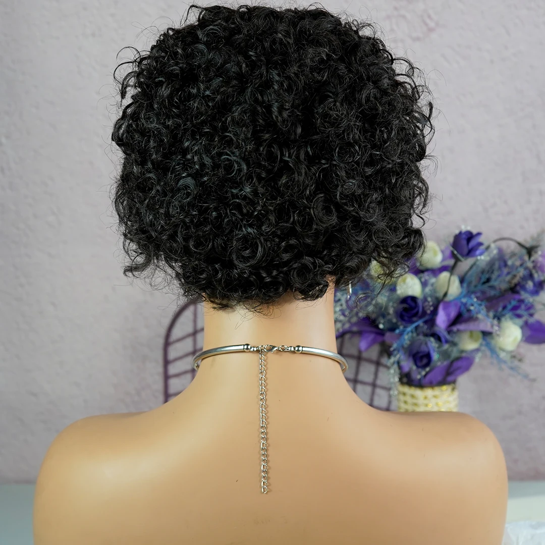 Short PiXie Cut Wigs 13X1 Lace Frontal Remy Human Hair Afro Spring curl Short Bob Human Hair for Black Women Brazilian 8inches