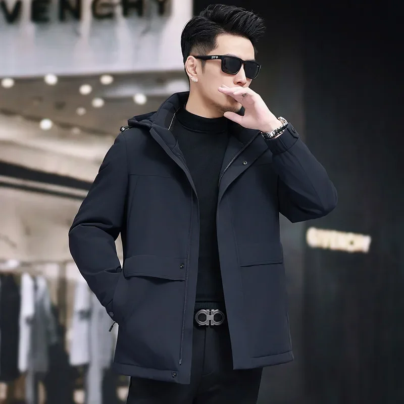 Chaqueta de plumas para hombre con capucha y forro de piel de conejo nano extraíble, ropa de diseñador para hombre, chaqueta acolchada para hombre, abrigo de invierno para hombre