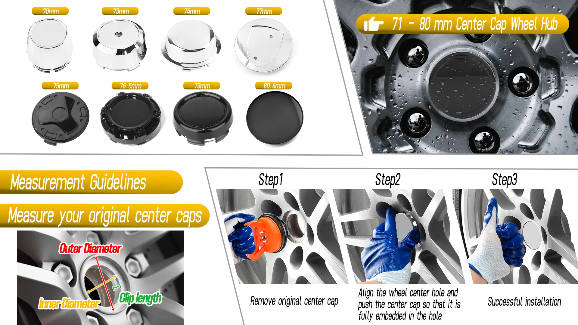 CFPerformance 2 Stück/4 Stück Außendurchmesser 74,2 mm/2,92 Zoll Innendurchmesser 68,5 mm/2,70 Zoll Radnabenkappen für universelle Auto-Ersatzteile und Zubehör – Detail 1