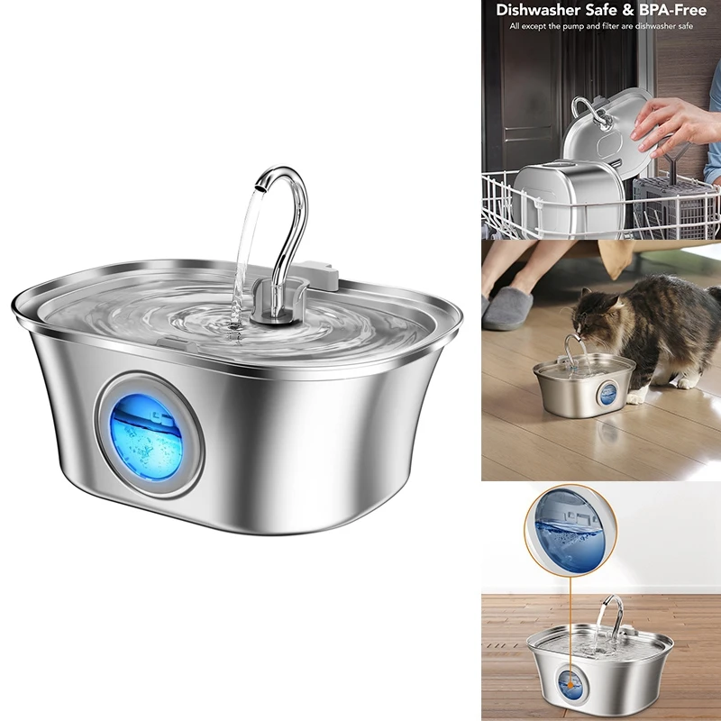 

Cat Water Fountain With Water Level Window,Stainless Steel Automatic Pet Water Fountain,Dog Water Dispenser