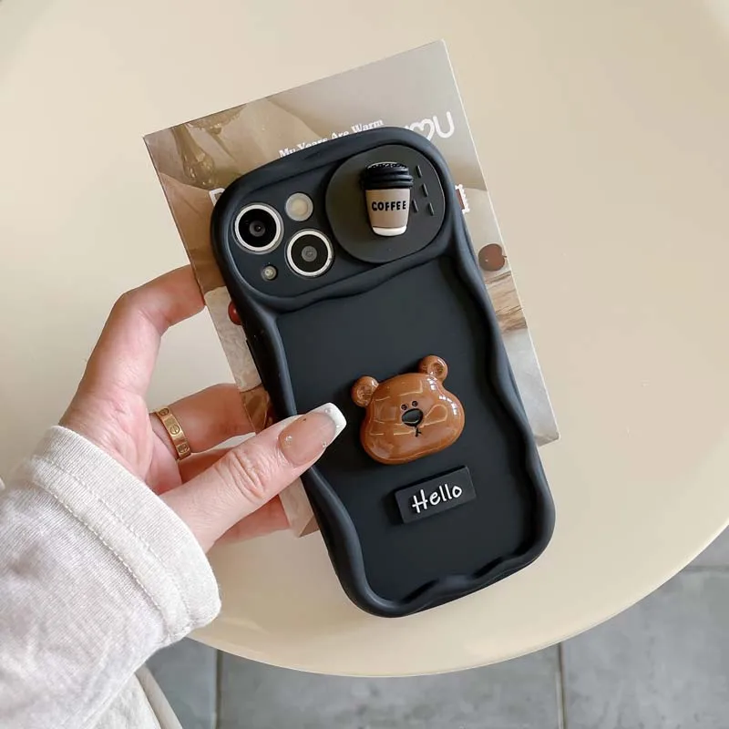 Modni ovitek za zapestje z motivom kavnega medvedka, odporen proti udarcem, za iPhone 15 Pro Max 14 Plus 13 12 11 Pro Max, mehak ovitek za iPhone 14 Pro Max_voghion.com