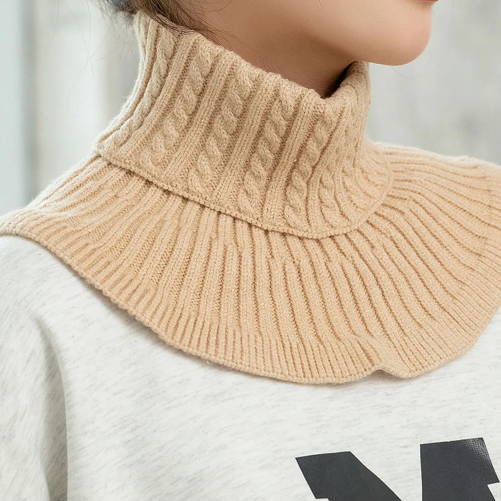 

Solid Color Knitted Fake Collar Women Winter Warm Windproof Turtleneck Scarves Detachable Stretch High Neck Guard Pullover Bib
