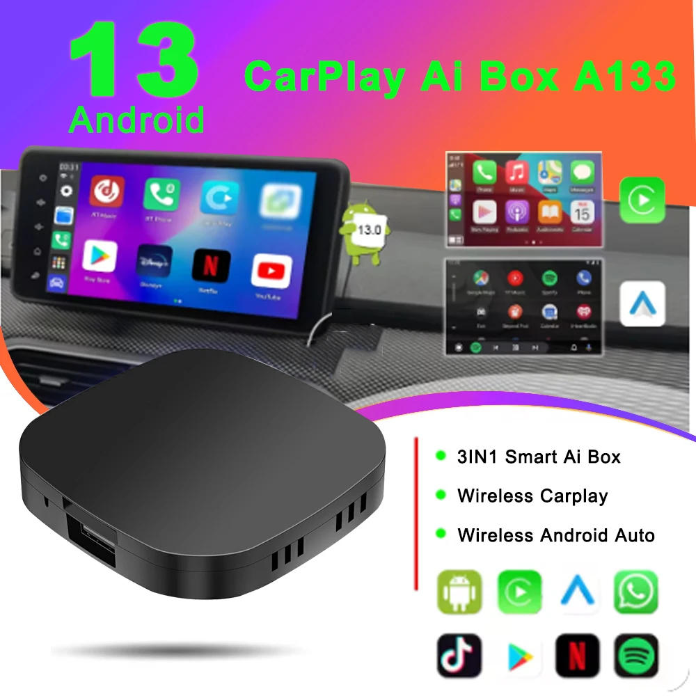 Carplay AI Box Wireless Android Auto Smart TV Box Android 13 For Youtube Netflix For Toyota Mazda Hyundai GMC Ford MG VW Kia