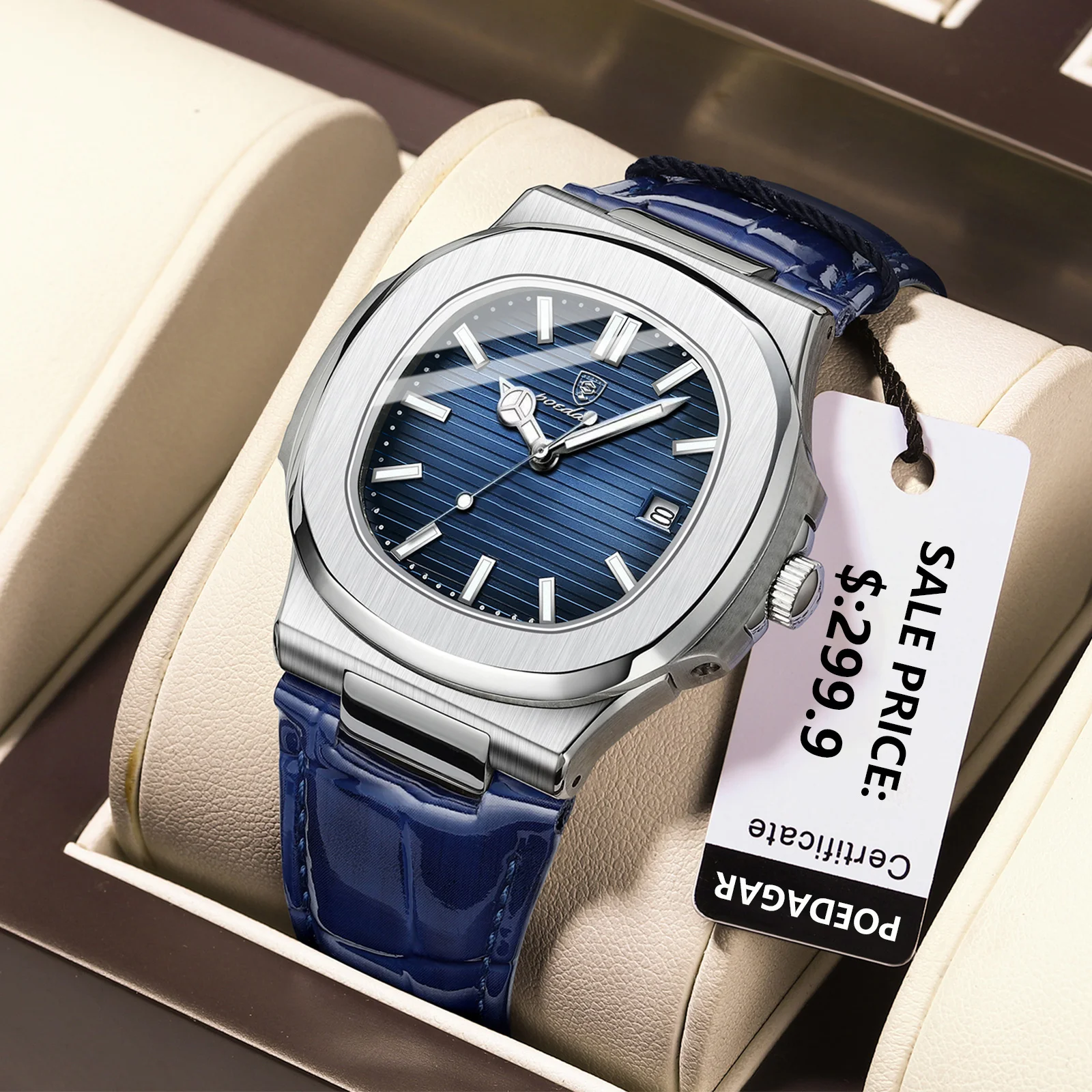 POEDAGAR Luxury Man Wristwatch Waterproof Luminous Date Leather Men's Watches Sports Square Men Watch Casual Quartz Male Clocks images - 6
